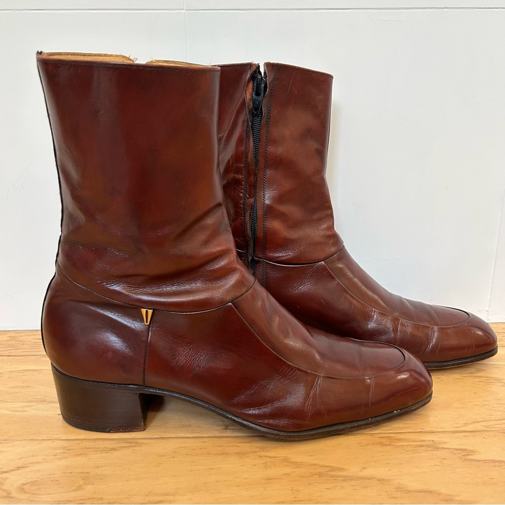 Vintage Florsheim Ankle Boot 10 D Royal Imperial Mahogany Brown Heeled Zipper